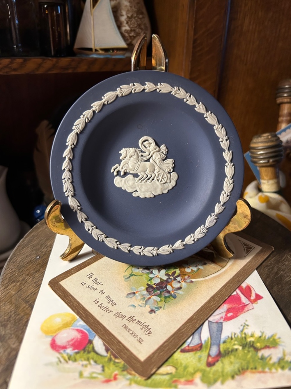 Wedgwood Jasperware Deep Blue Trinket Dish with White Chariot Relief